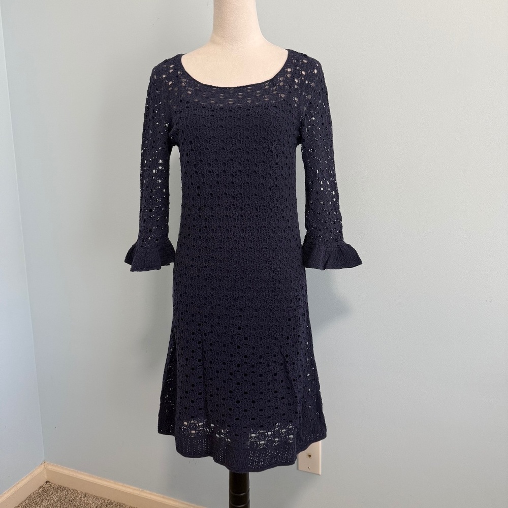 Lilly Pulitzer Shauna Crochet Lined Shift Dress Size M Navy‎